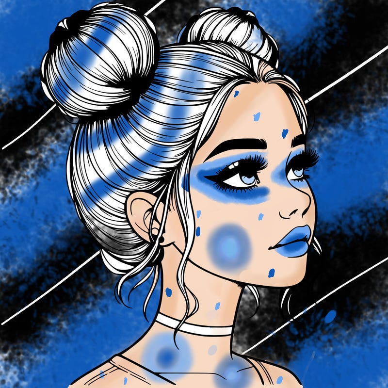 realistic girl with buns on the top of her head