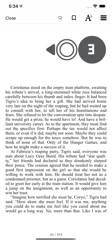 Mobile eBook reader interface in CloudLibrary app showing book text and reading controls