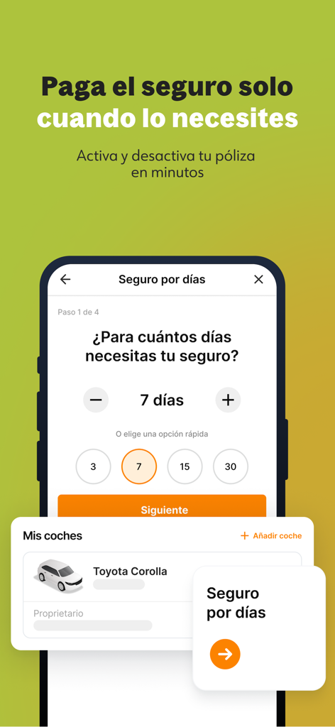 DayCover | Seguro por dias - Selección de la duración del seguro de coche temporal en la aplicación DayCover