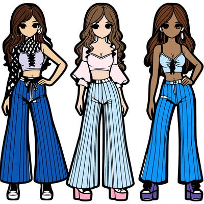 girls with flare pants and crop tops realistic