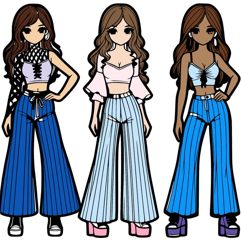 girls with flare pants and crop tops realistic