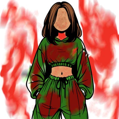 realistic girl faceless with baggy pants and a crop top