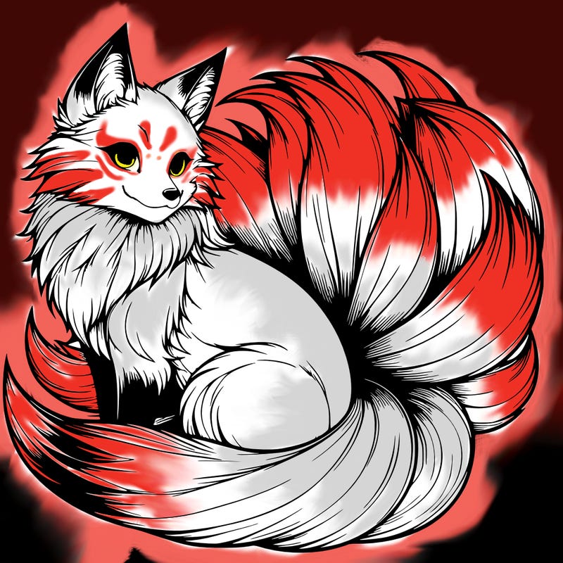 realistic detailed 9 tailed anime fox