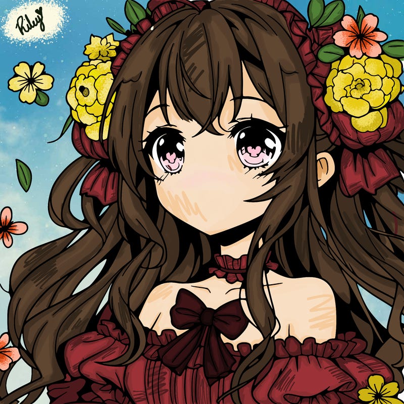 anime girl with flowers