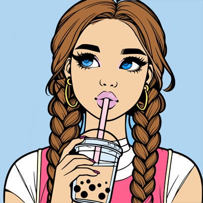 realistic girl with braided hair drinking boba