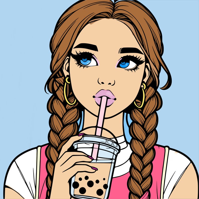 realistic girl with braided hair drinking boba