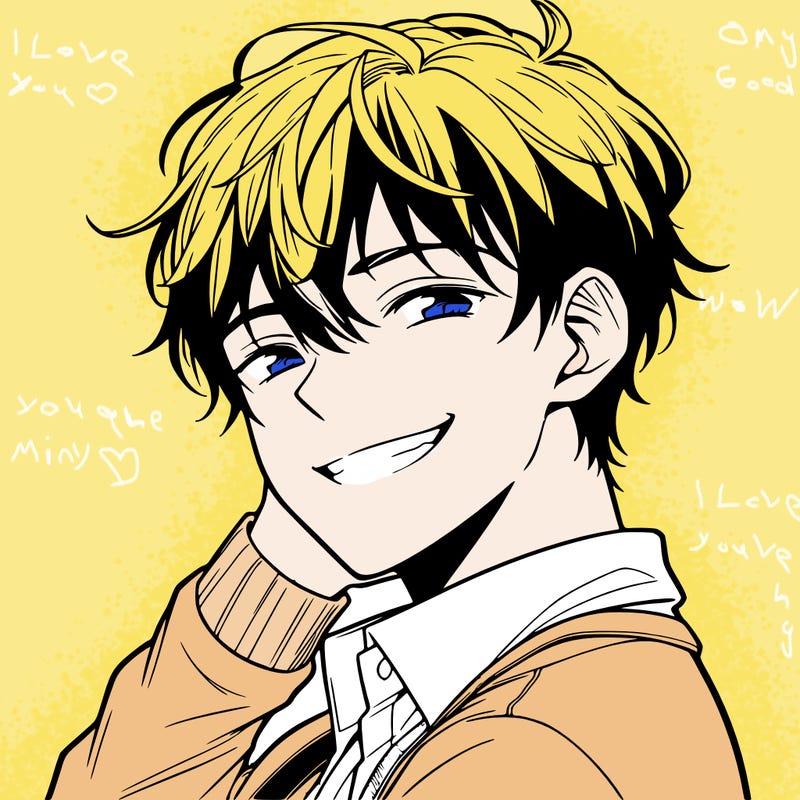 manga, boy grinning, handsome