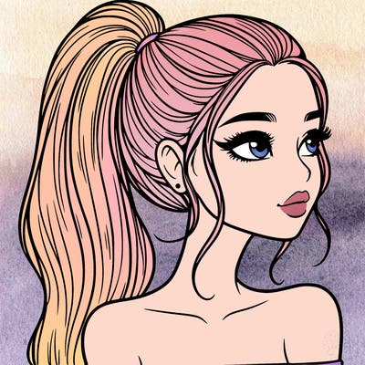 a beautiful and realistic girl with a high pony tail