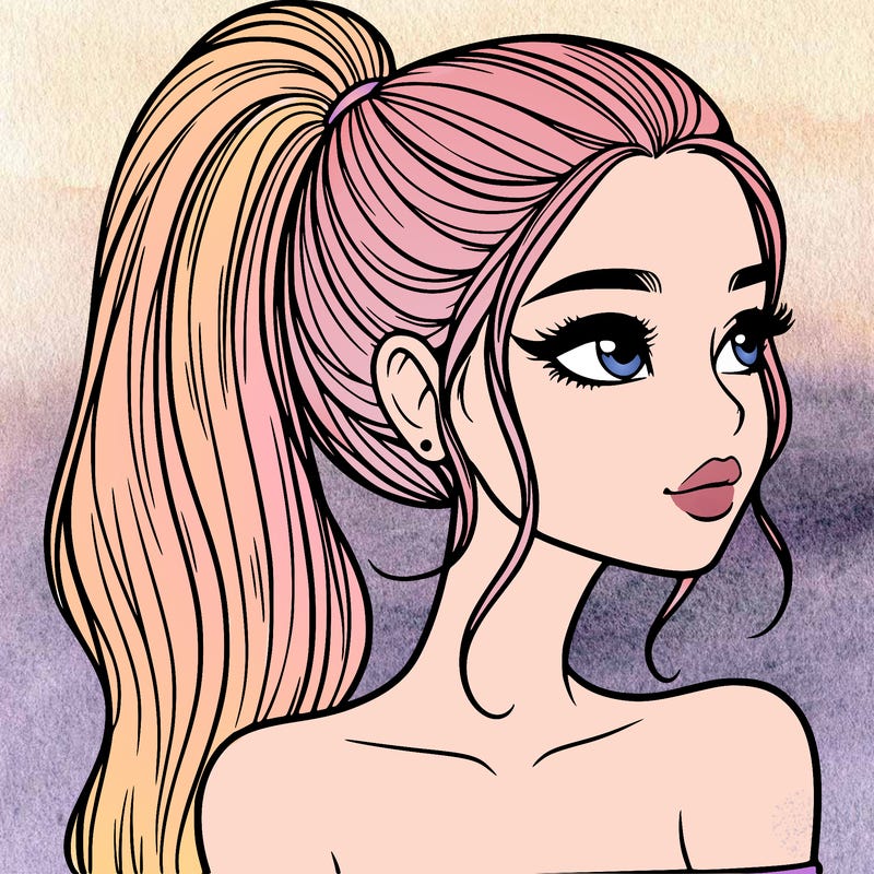a beautiful and realistic girl with a high pony tail