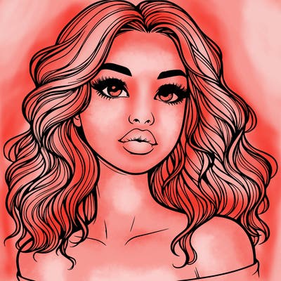 realistic girl with wavy hair and lips