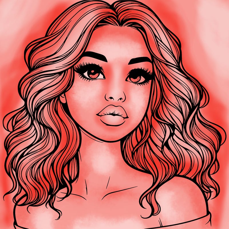 realistic girl with wavy hair and lips