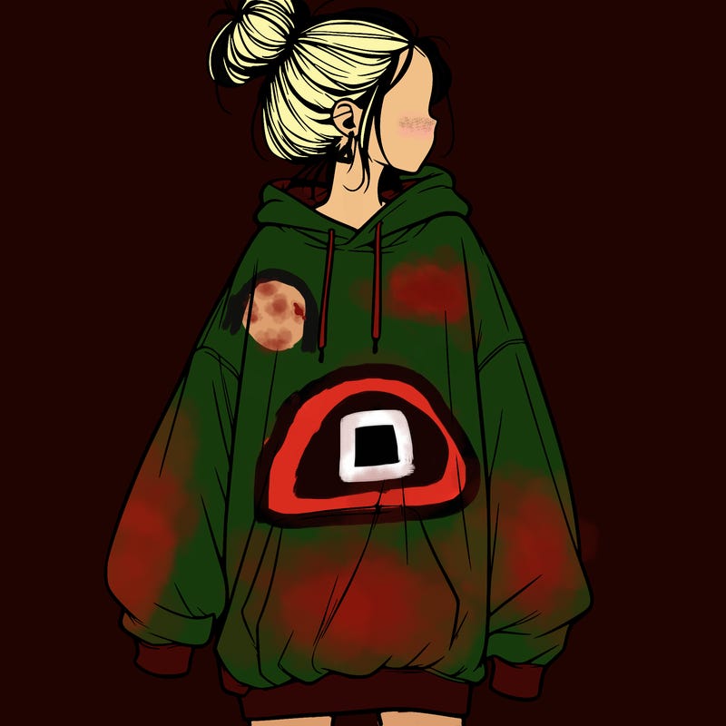 realistic girl with a oversized sweatshirt on and a bun