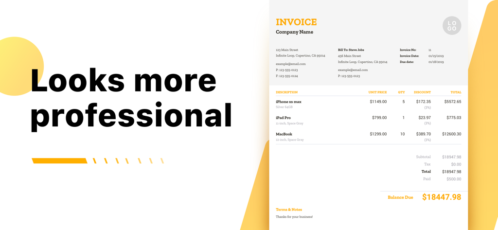 Nova Invoice-PDF Invoice Maker - A professional PDF invoice template generated by the Nova Invoice app showing itemized business charges and a logo