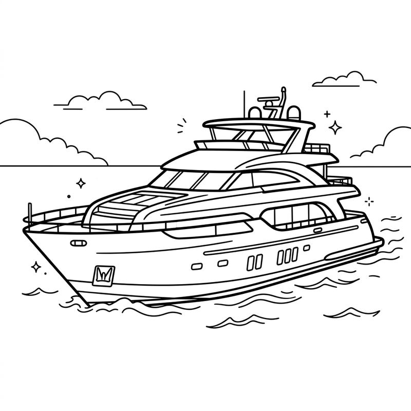 Embark on a relaxing coloring journey with this elegant minimalist line art yacht. This sophisticated design invites you to add vibrant colors to a beautiful boat cruising the serene waters.