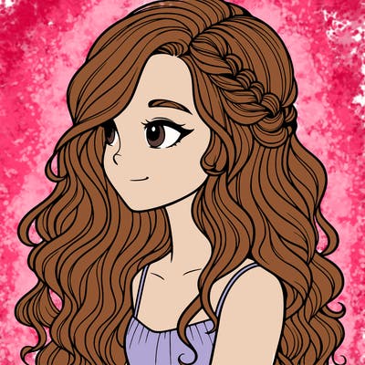 girl with long curly hair side part realistic