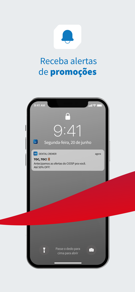 A smartphone displaying a push notification for dental supply discounts from the Dental Cremer app.
