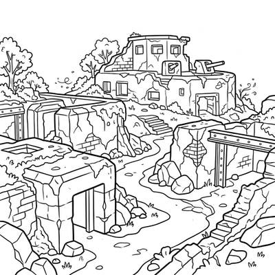 Ignite your child's imagination with this captivating military ruins coloring page, perfect for exploring forgotten fortifications. This adventure-filled scene offers hours of creative fun for young artists.