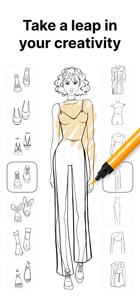 Fashion Design Sketch Tools - Digital fashion design interface with model and clothing templates for sketching