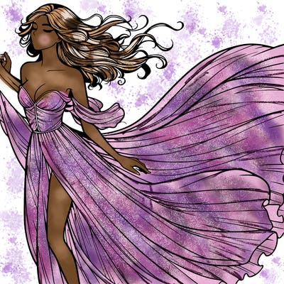 realistic woman in dress flowing the the wind