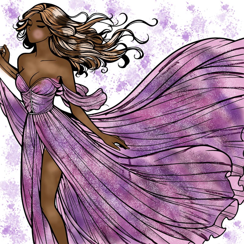 realistic woman in dress flowing the the wind