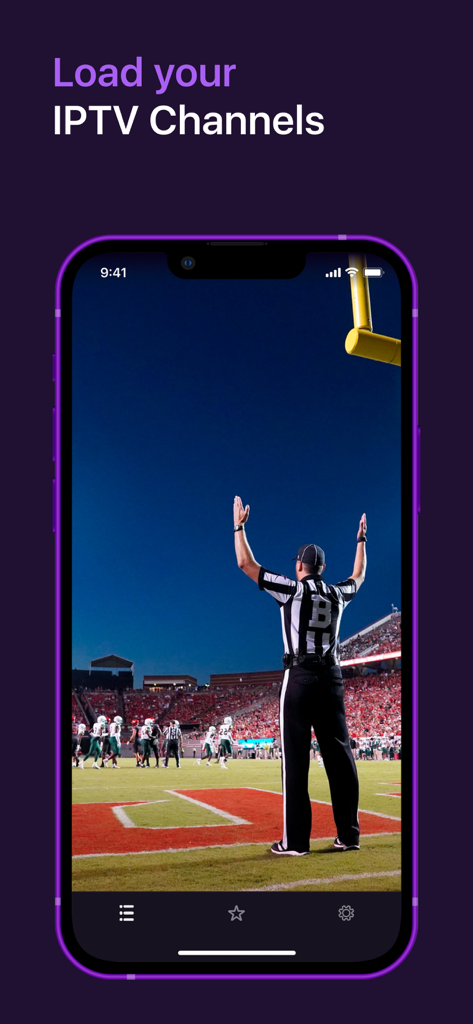 XTREAM IPTV: TV Player IP Pro - iPhone screen displaying a live football game on the XTREAM IPTV player app