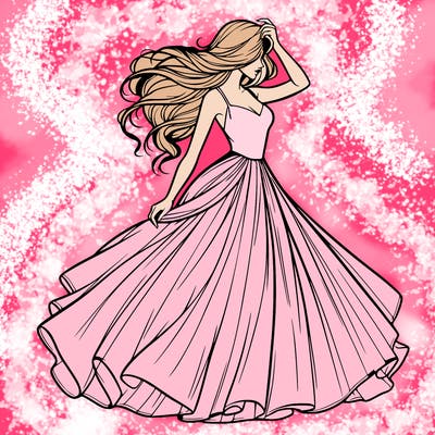 realistic woman with dress flowing in the wind