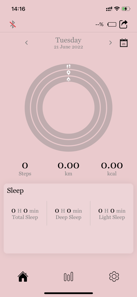 Missguided Smart health app dashboard showing activity progress rings and sleep tracking statistics in a pink theme