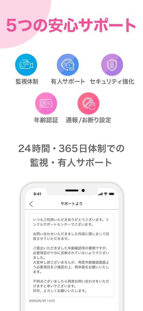 Linkle dating app security features including 24/7 human support and age verification