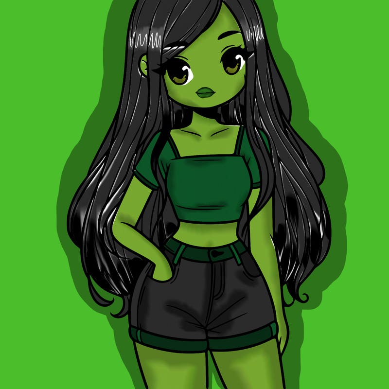 a girl with long hair wearing a crop top and shorts