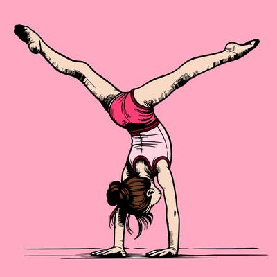 realistic gymnastic hand stand girl in four splits