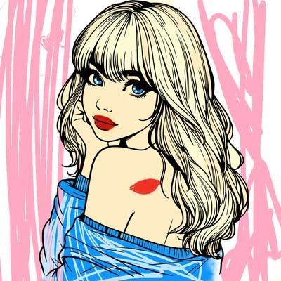 realistic girl with bangs looking over her shoulder