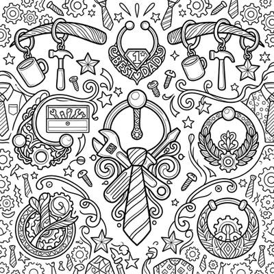 Surprise Dad with a truly unique and artistic gift this Father's Day! This intricate coloring page blends detailed body jewelry designs with classic Father's Day motifs like tools, ties, and heroic symbols.