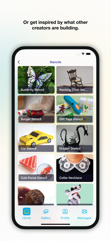 3Doodler - A library of 3D pen stencils in the 3Doodler app featuring projects like a butterfly, dragon, and car.