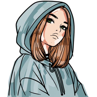 a realistic girl in a hoodie