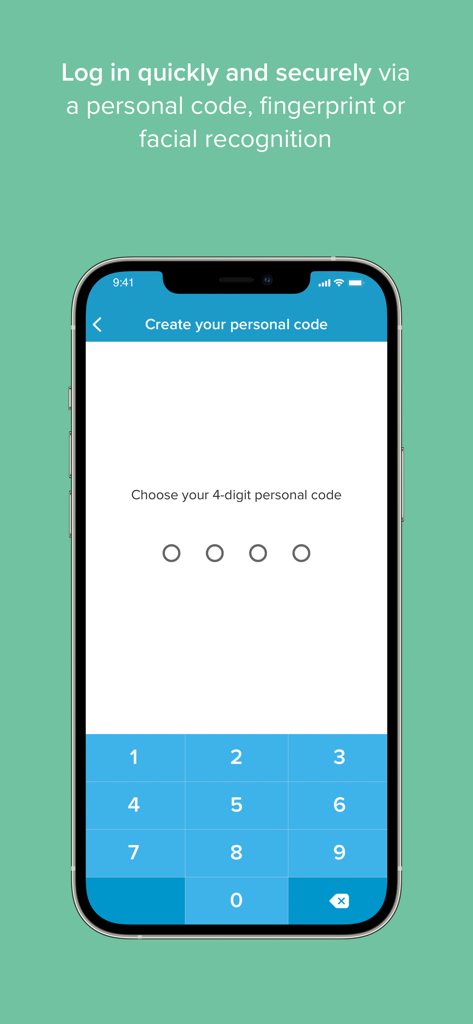 Karify app screen for creating a personal 4 digit code for secure login