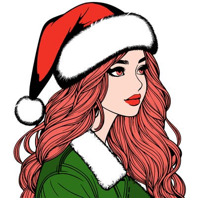 realistic girl in santa hat