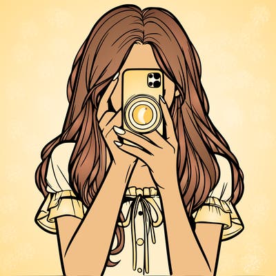 a realistic girl holding her phone taking pictures