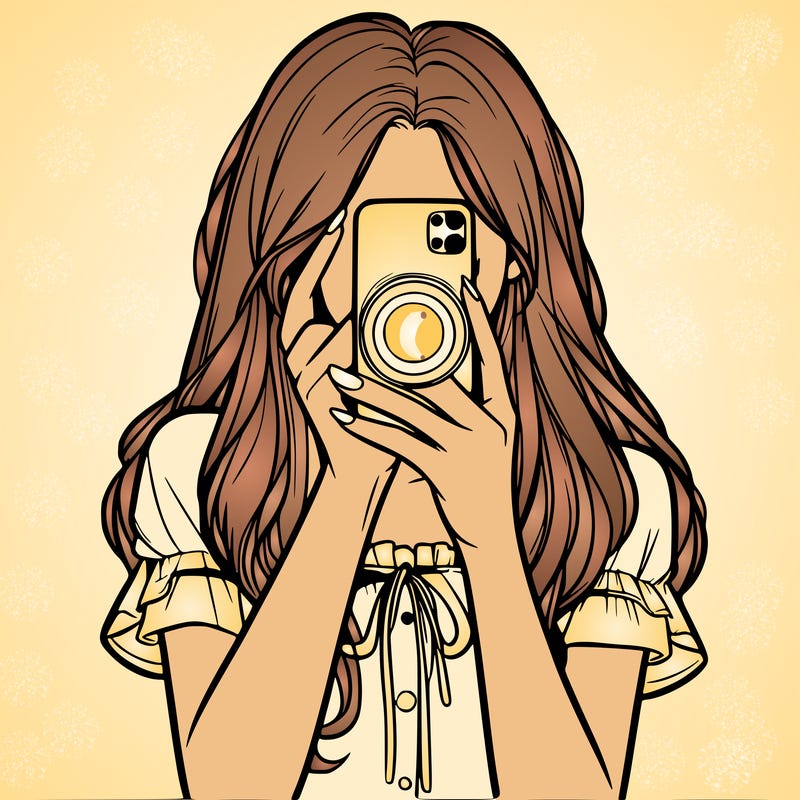 a realistic girl holding her phone taking pictures