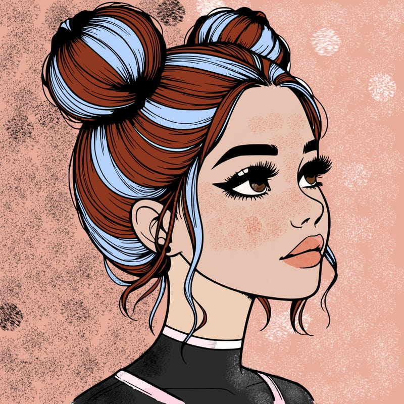 realistic girl with buns on the top of her head