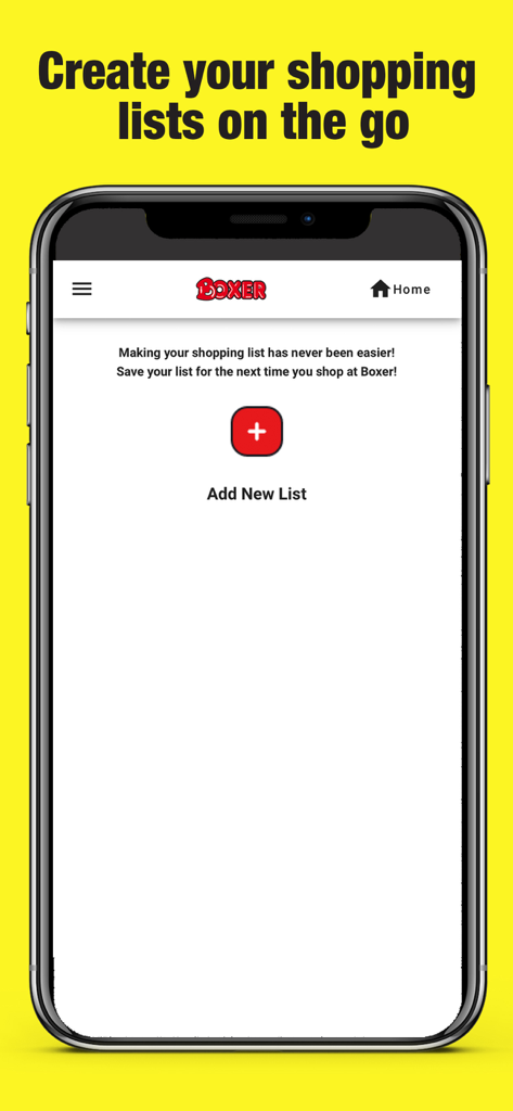 Boxer - Boxer app screen showing the option to create a new shopping list on a mobile device.