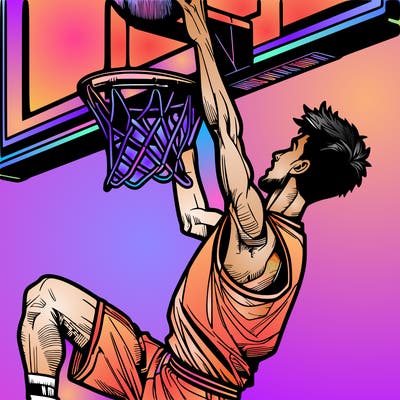 a hyper realistic basketball player dunking a ball