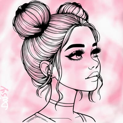 realistic girl with buns on the top of her head