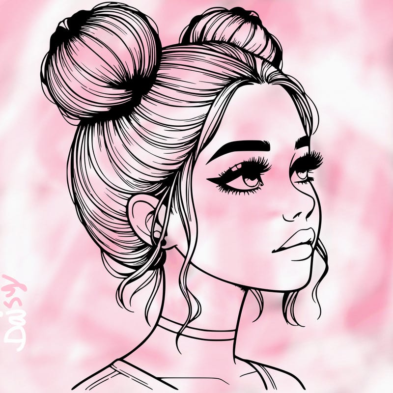 realistic girl with buns on the top of her head