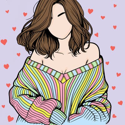 realistic girl with sweater falling off shoulders