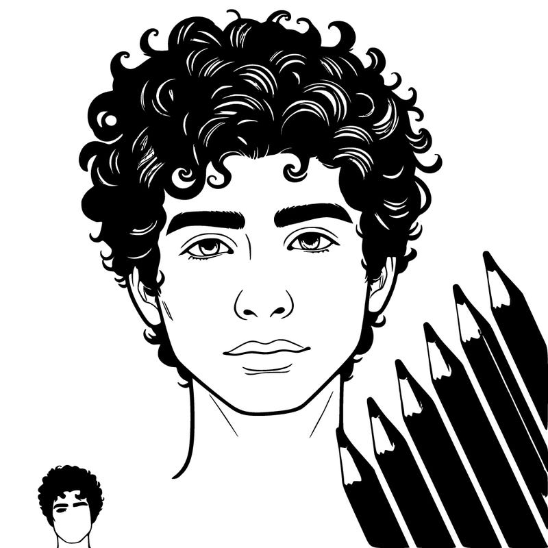 realistic guy with curly hair