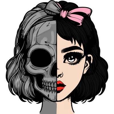 realistic girl with half skull mask