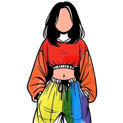 realistic girl faceless with baggy pants and a crop top