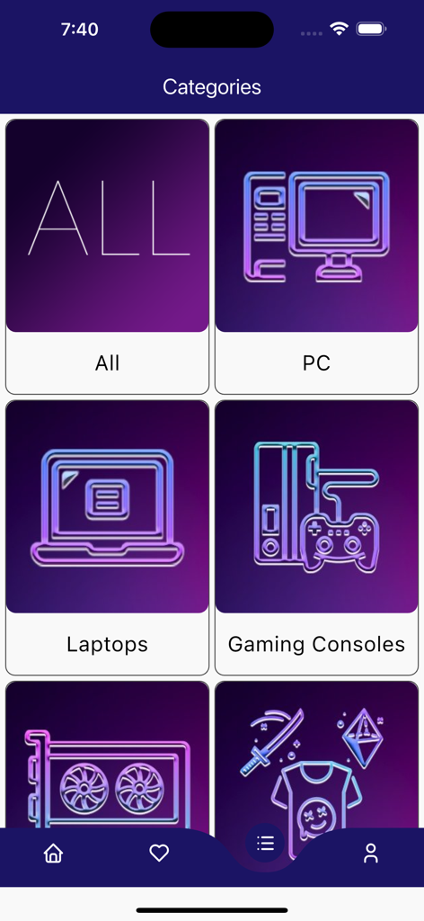Darin Game - Category selection screen in the Darin Game app for PCs and consoles