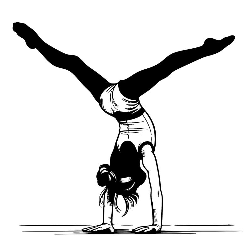 realistic gymnastic hand stand girl in four splits