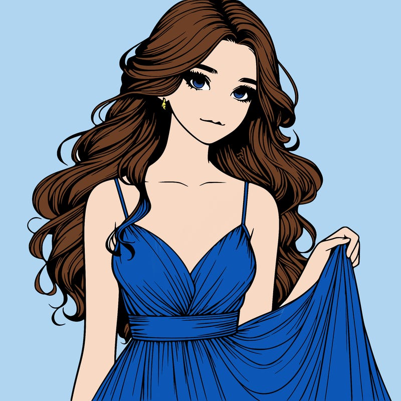 realistic girl in flowy silky prom dress